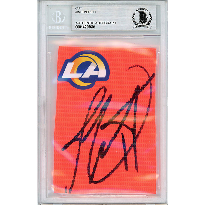 Jim Everett Signed Los Angeles Rams Football TD Pylon Piece Sig Cut Beckett BAS Slab