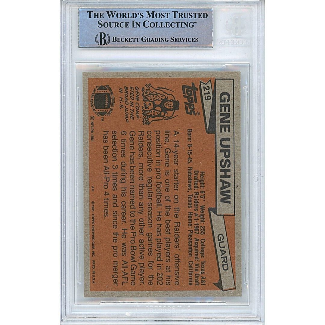 Gene Upshaw Oakland Raiders Signed 1981 Topps Football Card Beckett Authentic Auto Slab