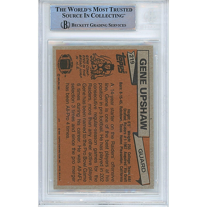 Gene Upshaw Oakland Raiders Signed 1981 Topps Football Card Beckett Authentic Auto Slab