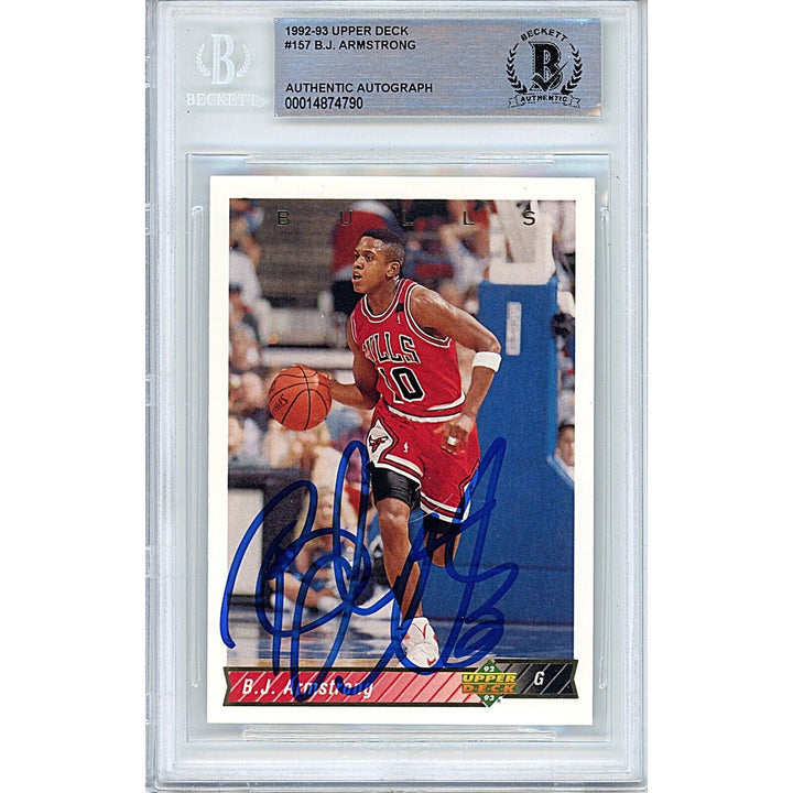 BJ Armstrong Chicago Bulls Signed 1992 Upper Deck Basketball Card BAS Auth Auto Slab