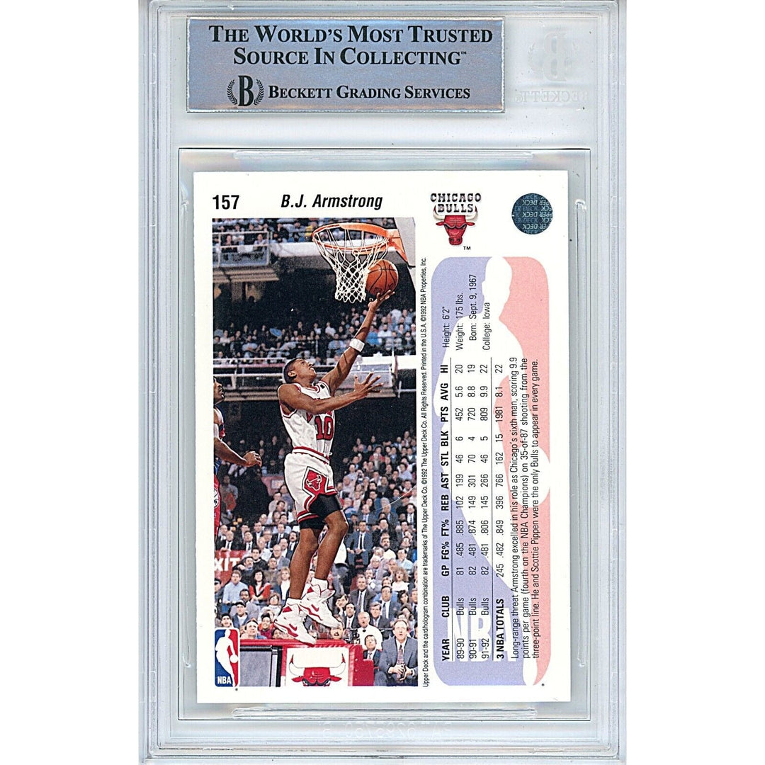BJ Armstrong Chicago Bulls Signed 1992 Upper Deck Basketball Card BAS Auth Auto Slab