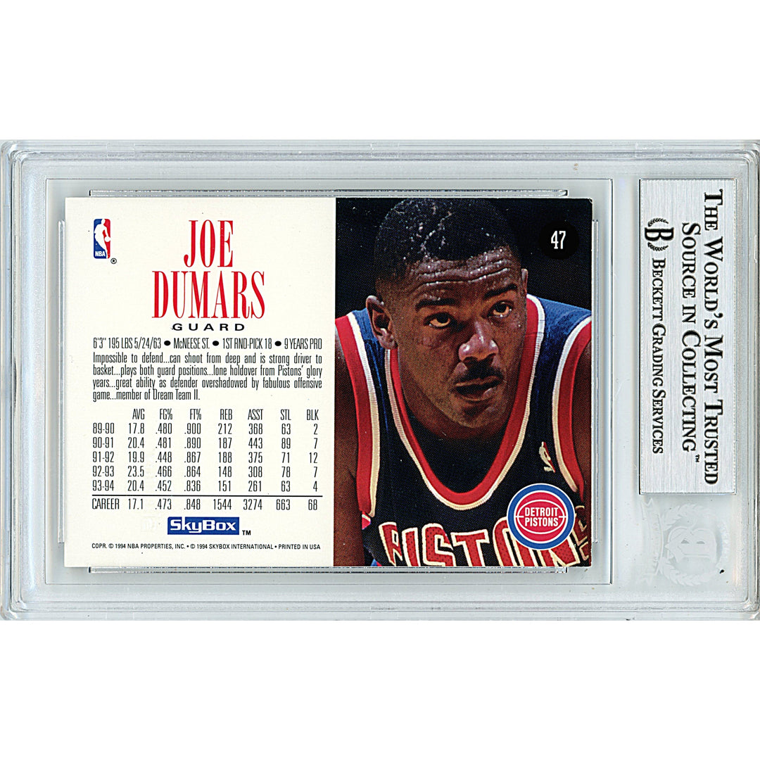 Joe Dumars Signed Detroit Pistons 1994-1995 Skybox Premium Basketball Card Beckett