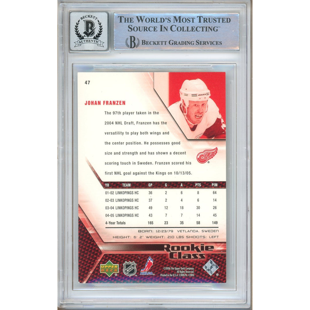 Johan Franzen Detroit Red Wings Signed 2005 Upper Deck RC BGS Auto 10 Graded Slab