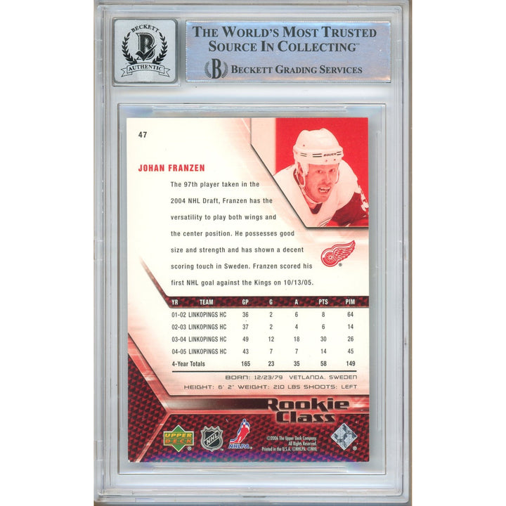 Johan Franzen Detroit Red Wings Signed 2005 Upper Deck RC BGS Auto 10 Graded Slab