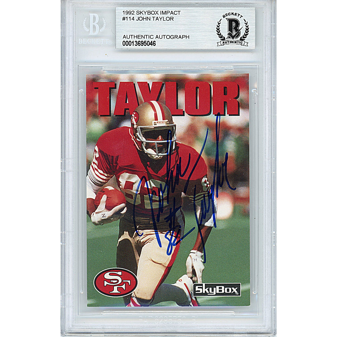 John Taylor Signed San Francisco 49ers 1992 Skybox Impact Football Card Beckett Slab