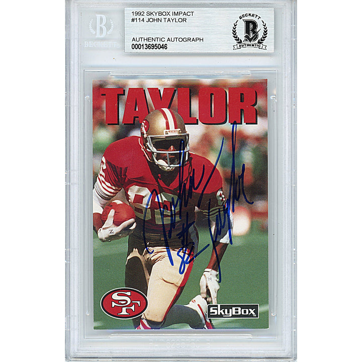 John Taylor Signed San Francisco 49ers 1992 Skybox Impact Football Card Beckett Slab