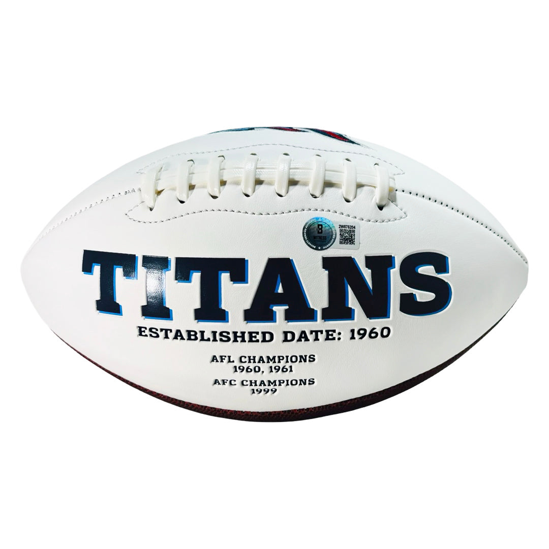 Chris Johnson Signed Tennessee Titans Official NFL Team Logo Football (Beckett)