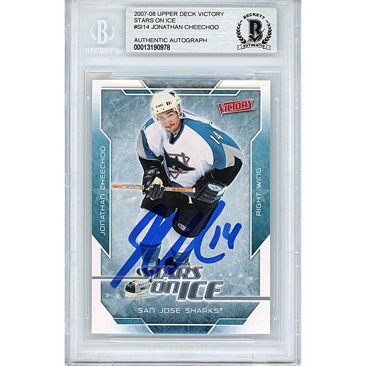 Jonathan Cheechoo Signed San Jose Sharks 2007-08 Upper Deck Hockey Card Beckett Slab