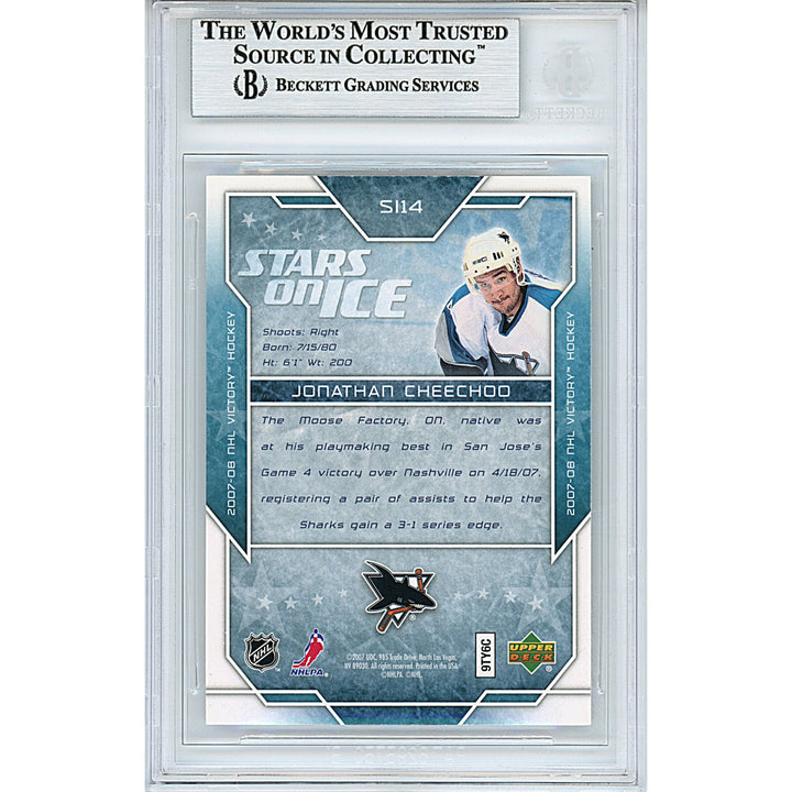 Jonathan Cheechoo Signed San Jose Sharks 2007-08 Upper Deck Hockey Card Beckett Slab