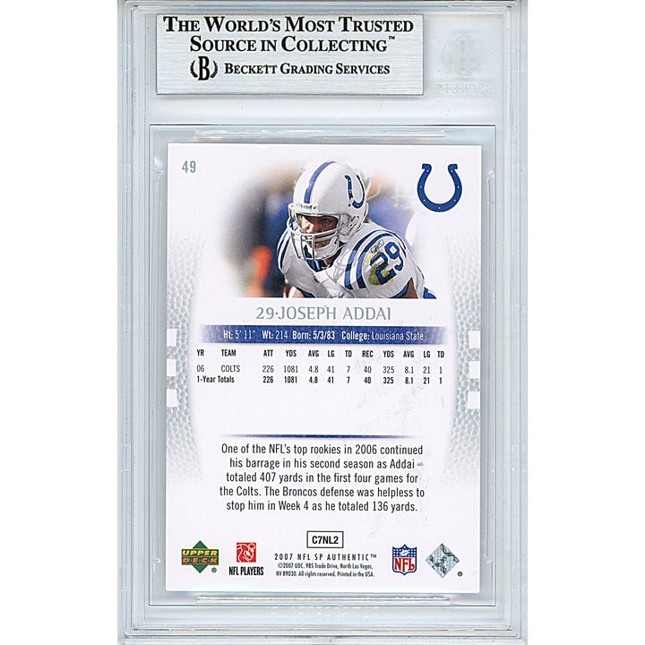 Joseph Addai Signed Indianapolis Colts 2007 SP Authentic Football Card Beckett Auth Auto