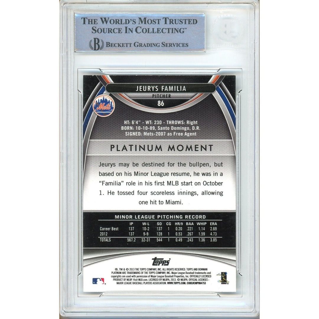 Jeurys Familia New York Mets Signed 2013 Bowman Platinum Card Beckett Auth Auto Slab