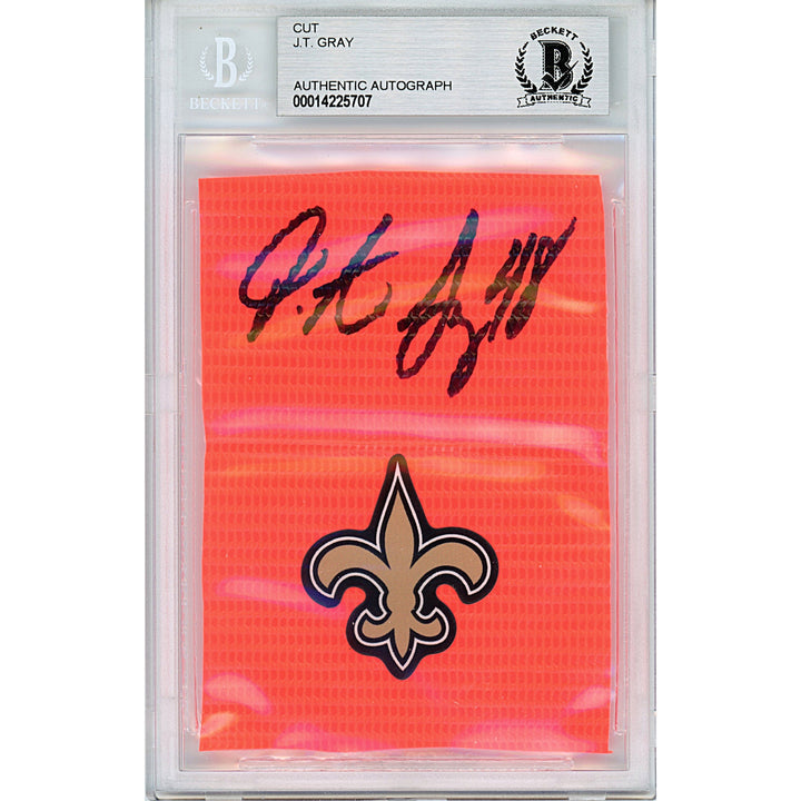 JT Gray Signed New Orleans Saints Football Pylon Piece Sig Cut Beckett Authentic Auto Slab