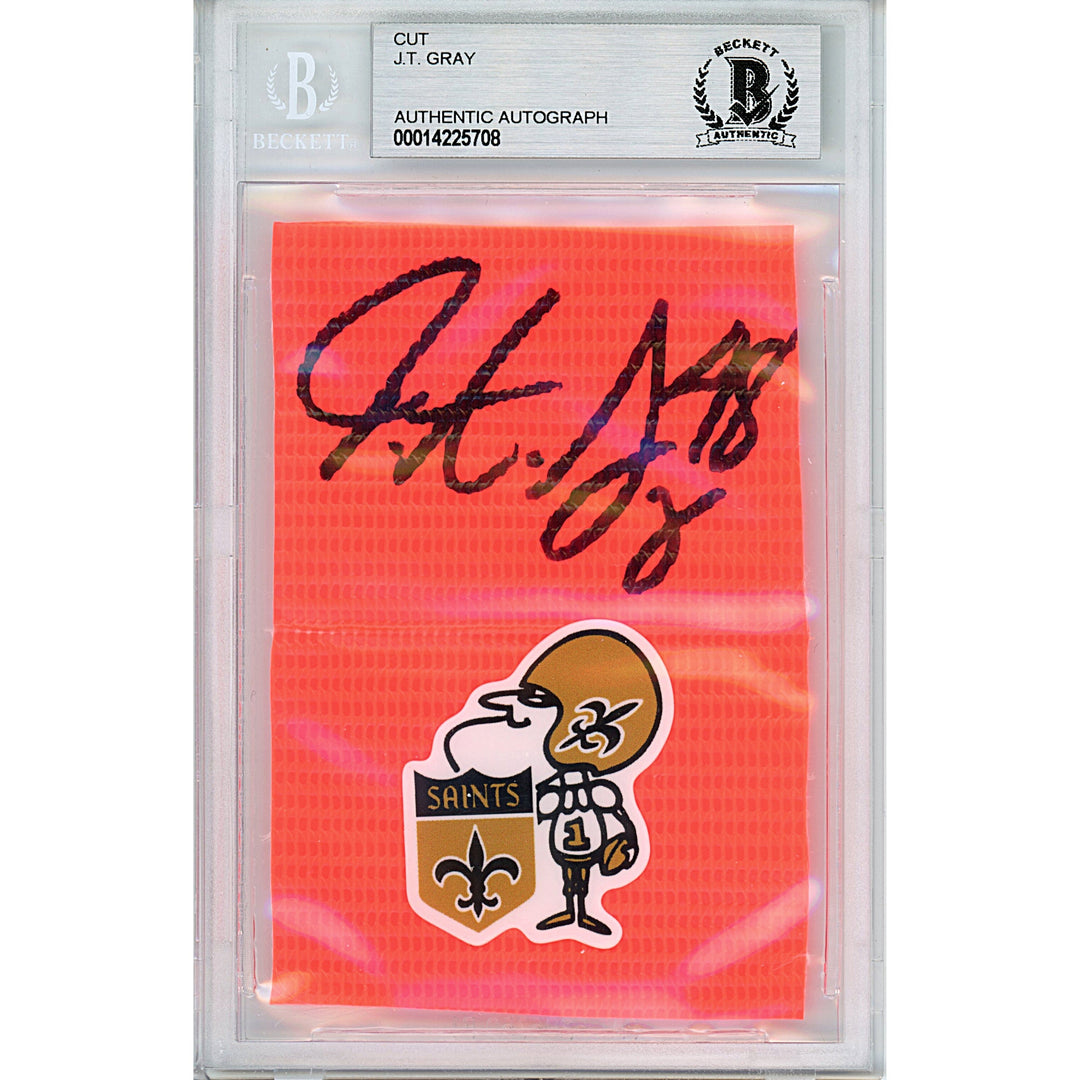 J.T. Gray Signed New Orleans Saints Football TD Pylon Piece Sig Cut Beckett Slabbed