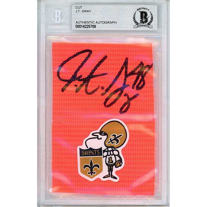 J.T. Gray Signed New Orleans Saints Football TD Pylon Piece Sig Cut Beckett Slabbed