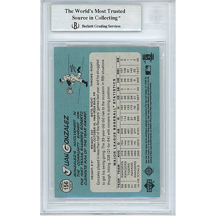 Juan Gonzalez Signed Texas Rangers 2003 Upper Deck Vintage Baseball Card Beckett Slab