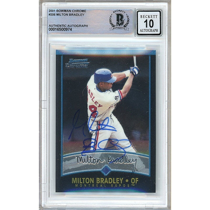 Milton Bradley Montreal Expos Signed 2001 Bowman Chrome Card BGS Auto 10 Graded Slab