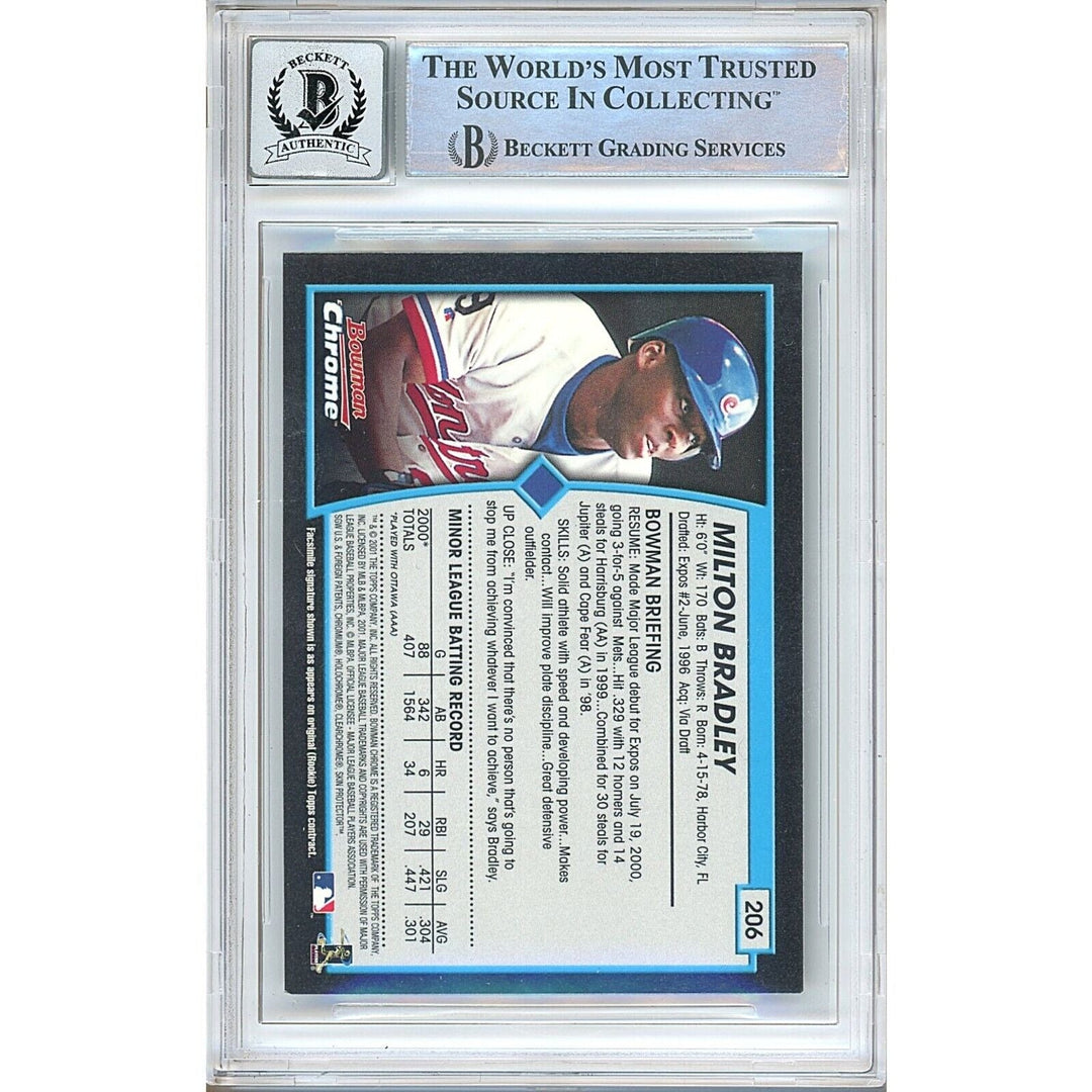 Milton Bradley Montreal Expos Signed 2001 Bowman Chrome Card BGS Auto 10 Graded Slab