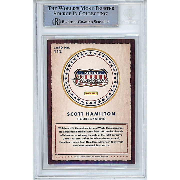 Olympics- Autographed- Scott Hamilton Team USA Signed 2012 Americana Heroes and Legends Trading Card Beckett Authentic Auto Slab Back