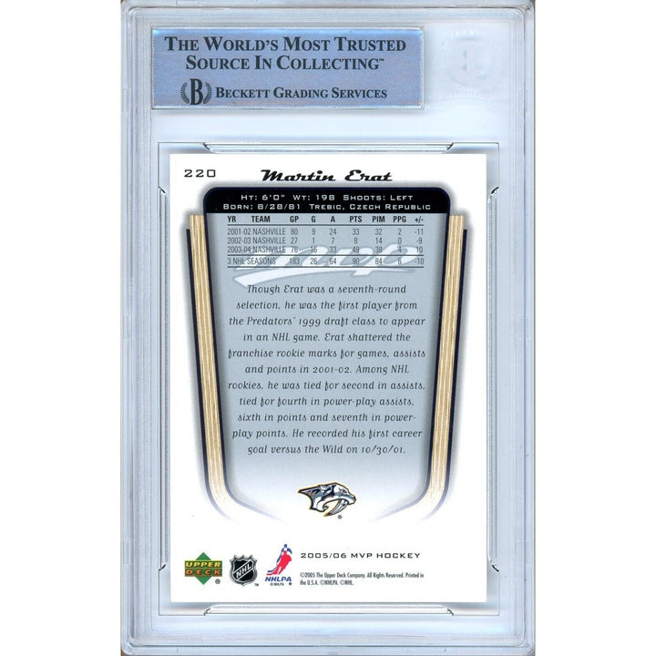 Martin Erat Nashville Predators Signed 2005-06 Upper Deck MVP Card BAS Auth Auto Slab