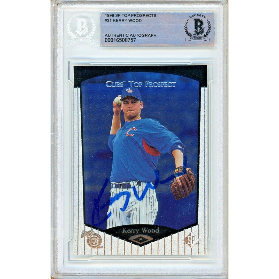 Kerry Wood Signed Chicago Cubs 1998 SP Top Prospects Baseball Card BAS Auth Auto Slab