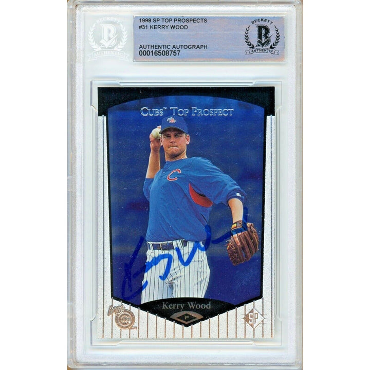 Kerry Wood Signed Chicago Cubs 1998 SP Top Prospects Baseball Card BAS Auth Auto Slab