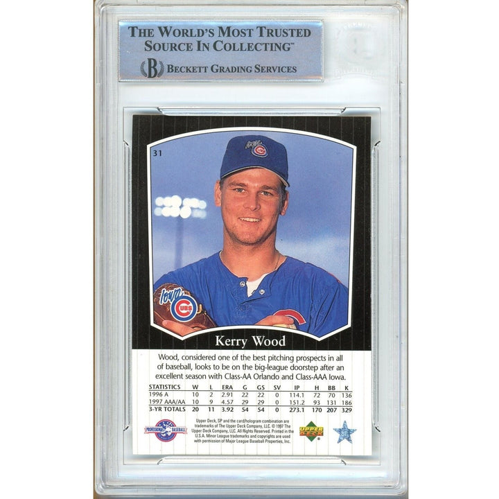 Kerry Wood Signed Chicago Cubs 1998 SP Top Prospects Baseball Card BAS Auth Auto Slab