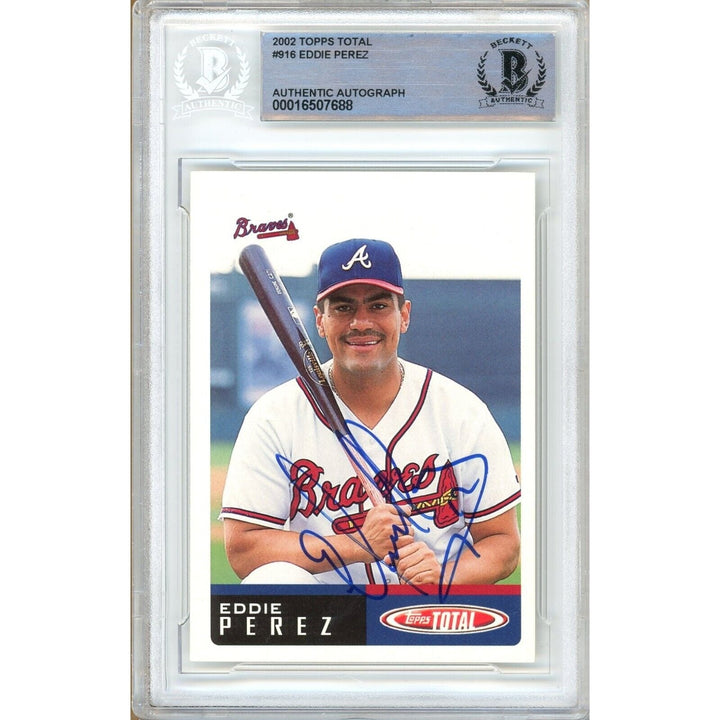 Eddie Perez Atlanta Braves Signed 2002 Topps Total Baseball Card Beckett Auth Auto Slab