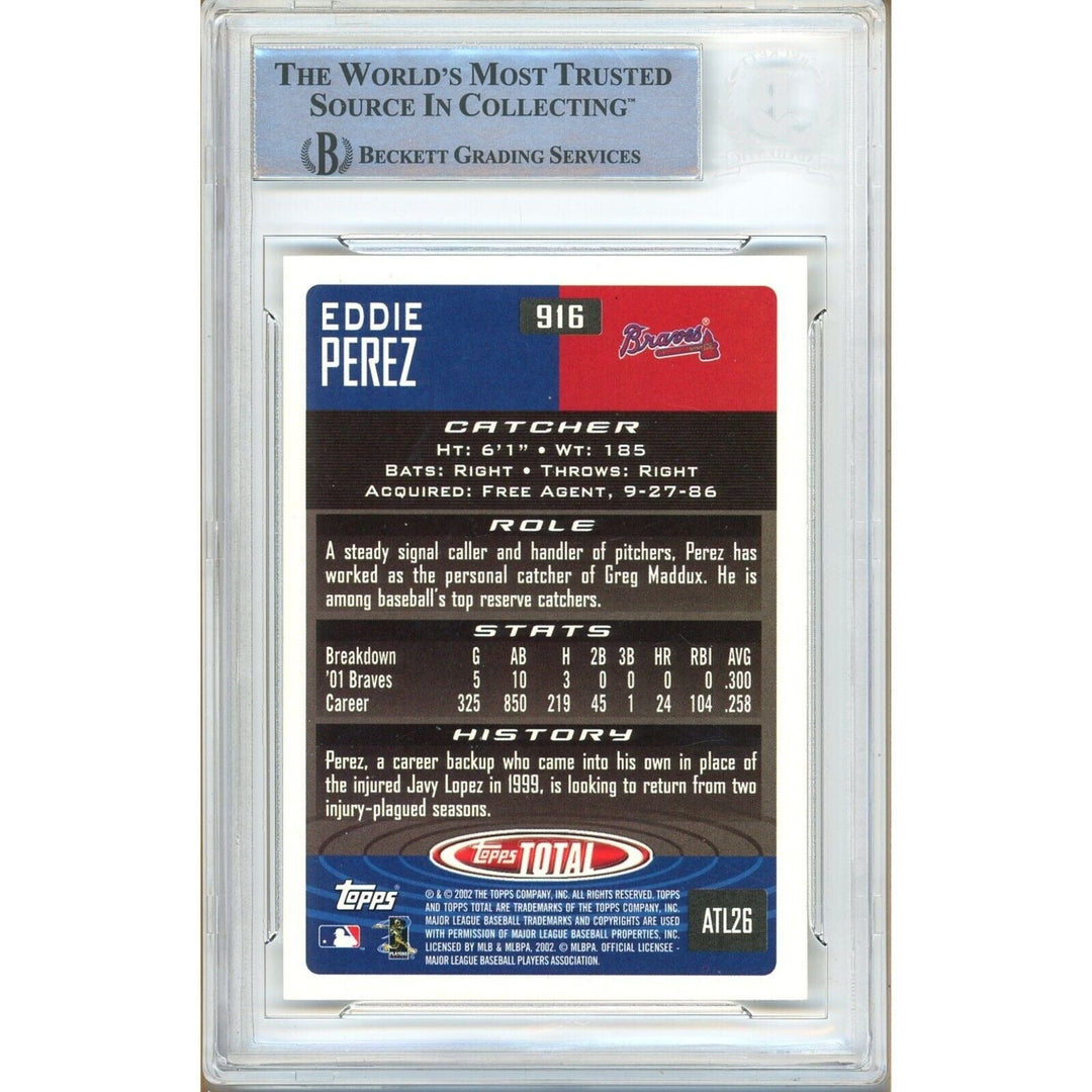 Eddie Perez Atlanta Braves Signed 2002 Topps Total Baseball Card Beckett Auth Auto Slab