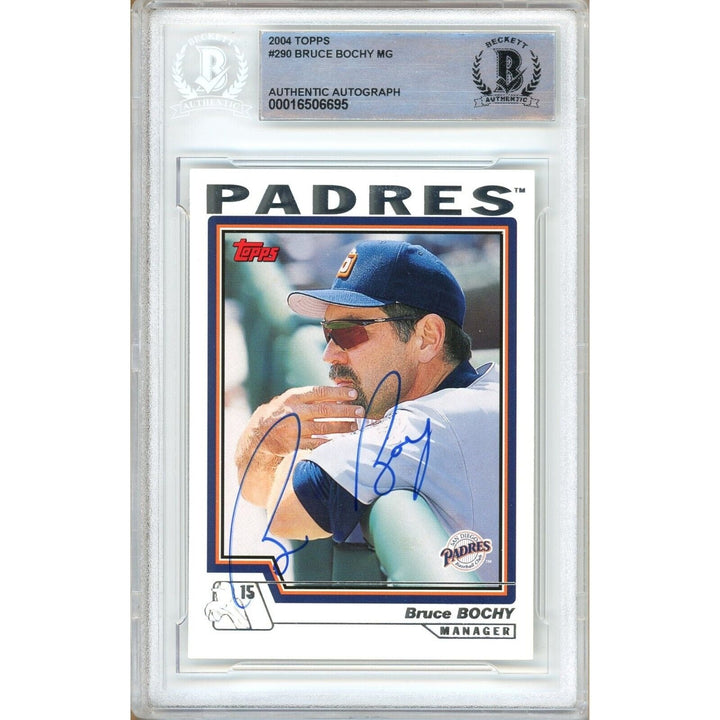 Bruce Bochy San Diego Padres Signed 2004 Topps Baseball Card Beckett Auth Auto Slab