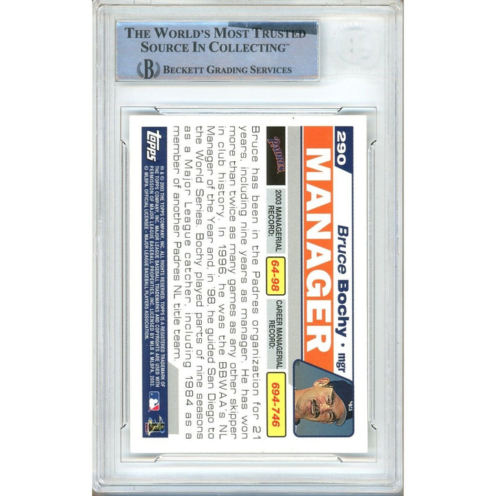 Bruce Bochy San Diego Padres Signed 2004 Topps Baseball Card Beckett Auth Auto Slab