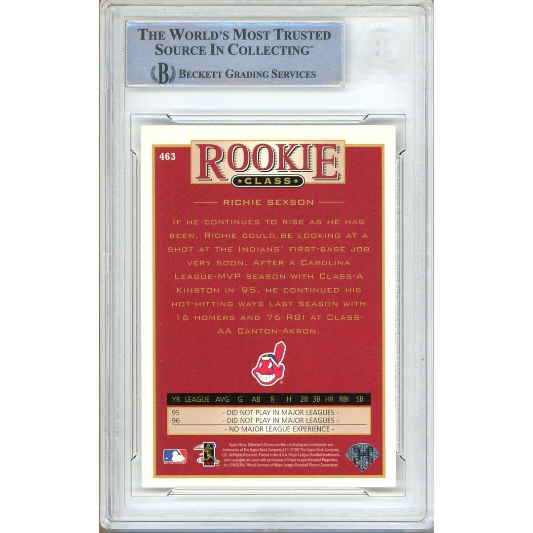 Baseballs- Autographed- Richie Sexson Cleveland Indians Signed 1997 Upper Deck Collectors Choice Rookie Trading Card Beckett Authentic Auto Slab Back