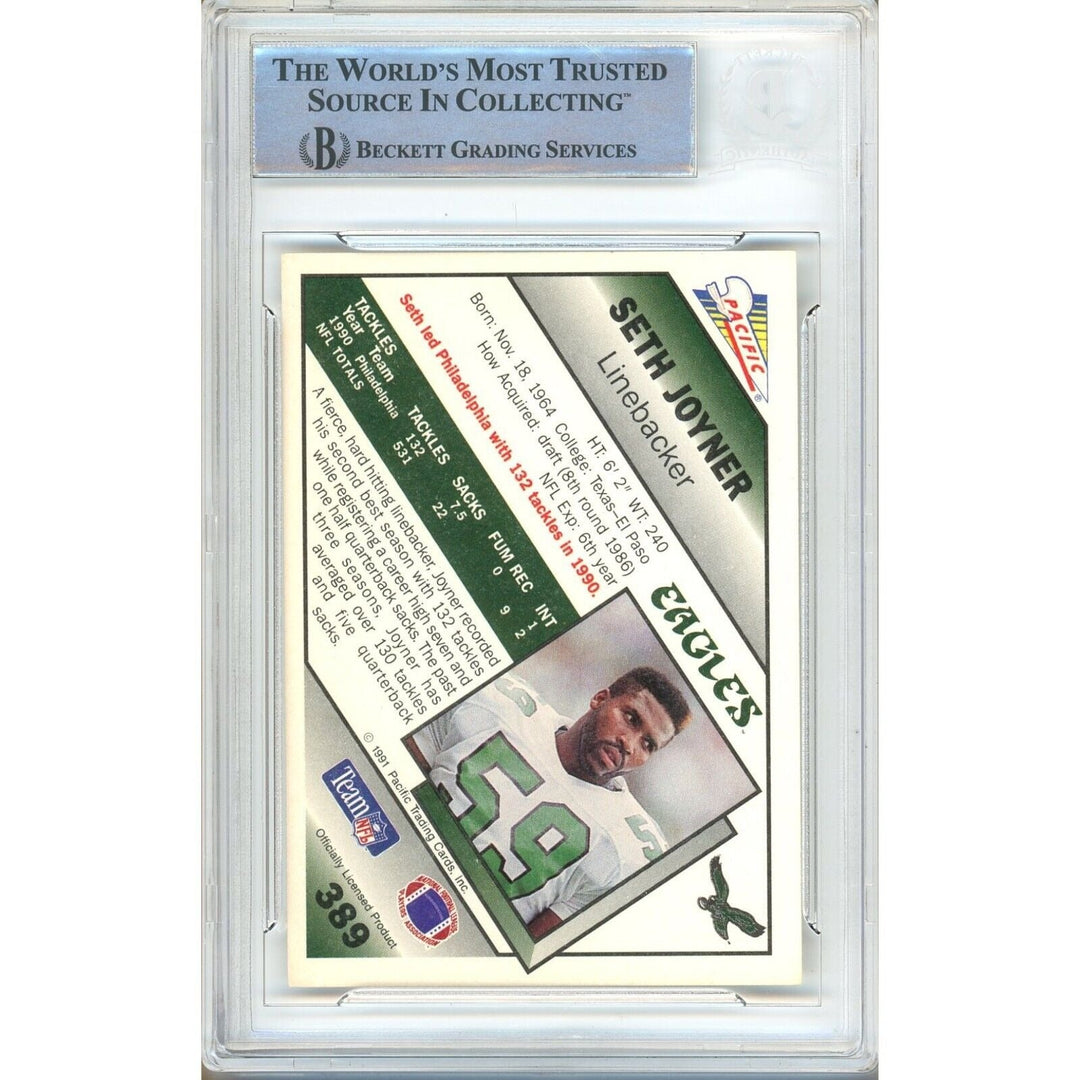 Footballs- Autographed- Seth Joyner Philadelphia Eagles Signed 1991 Pacific Trading Card Beckett Authenticated Auto Slab Back