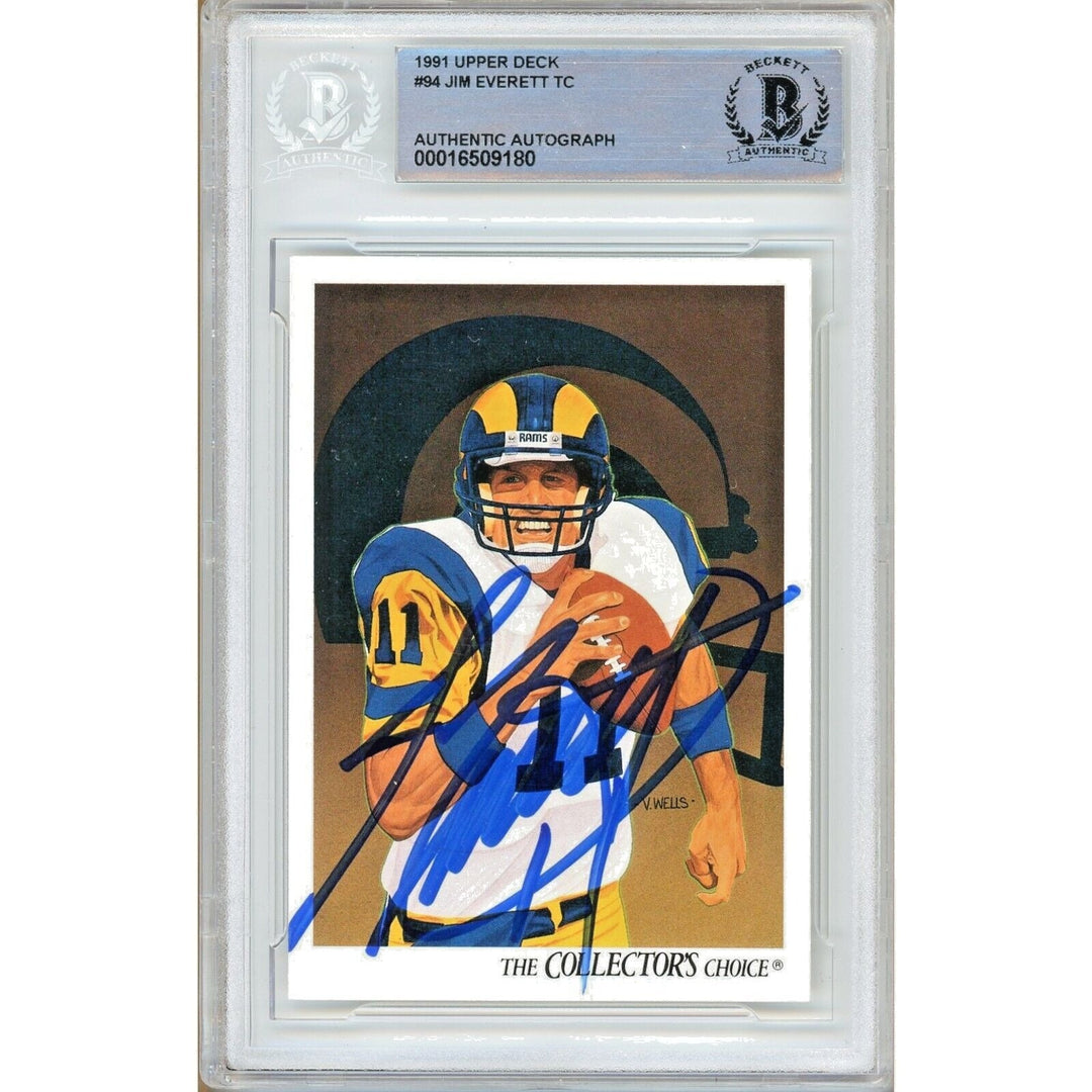 Jim Everett Los Angeles Rams Signed 1991 Upper Deck Football Card BAS Auth Auto Slab