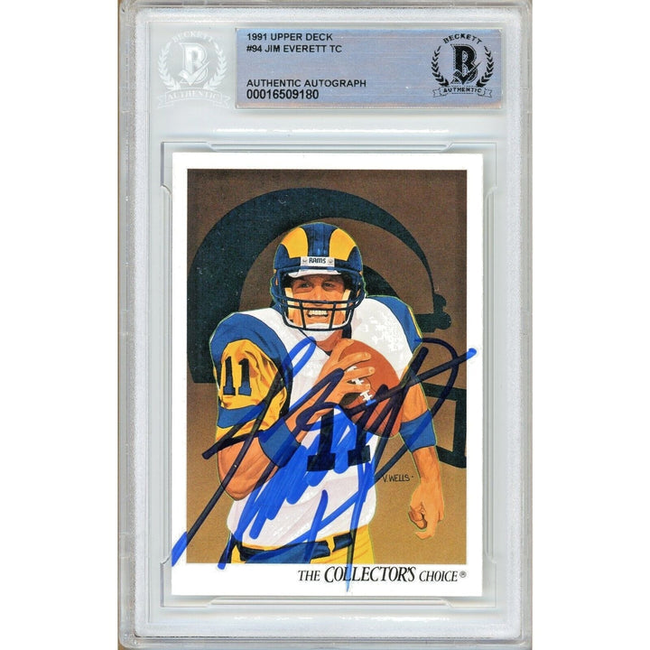 Jim Everett Los Angeles Rams Signed 1991 Upper Deck Football Card BAS Auth Auto Slab