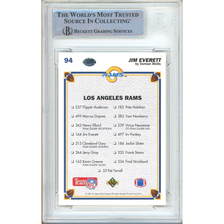Jim Everett Los Angeles Rams Signed 1991 Upper Deck Football Card BAS Auth Auto Slab