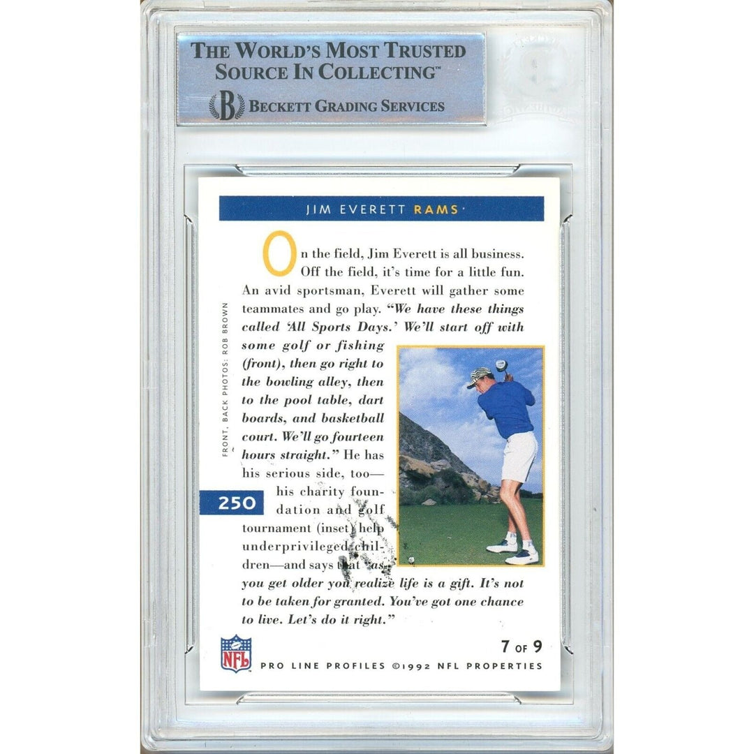 Jim Everett Los Angeles Rams Signed 1992 NFL Pro Line Profiles Card BAS Auth Auto Slab