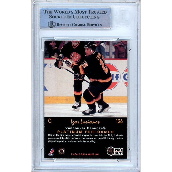 Igor Larionov Vancouver Canucks Signed 1991-92 Pro Set Platinum Card BAS Auth Auto