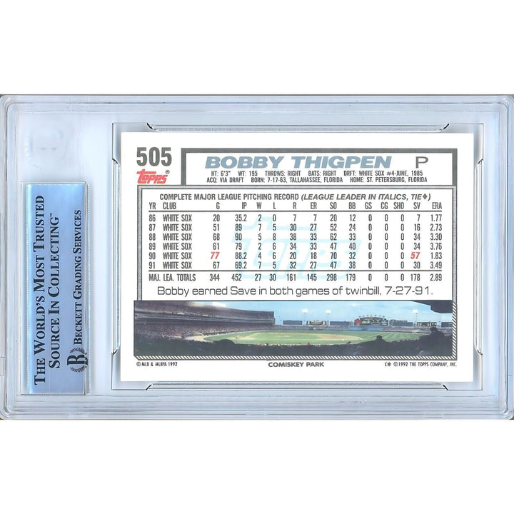 Bobby Thigpen Chicago White Sox Signed 1992 Topps Baseball Card Beckett Auth Auto Slab