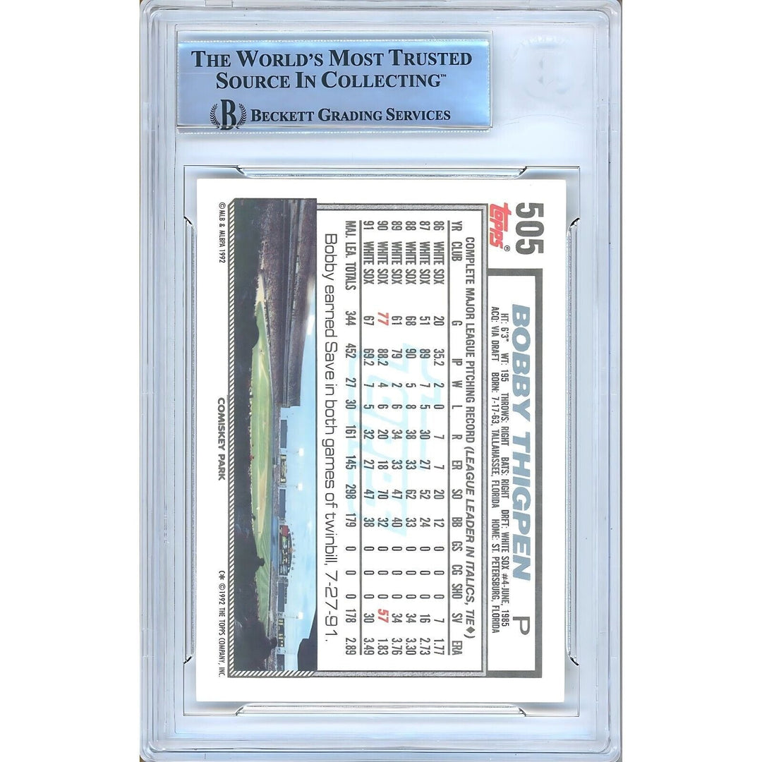 Bobby Thigpen Chicago White Sox Signed 1992 Topps Baseball Card Beckett Auth Auto Slab