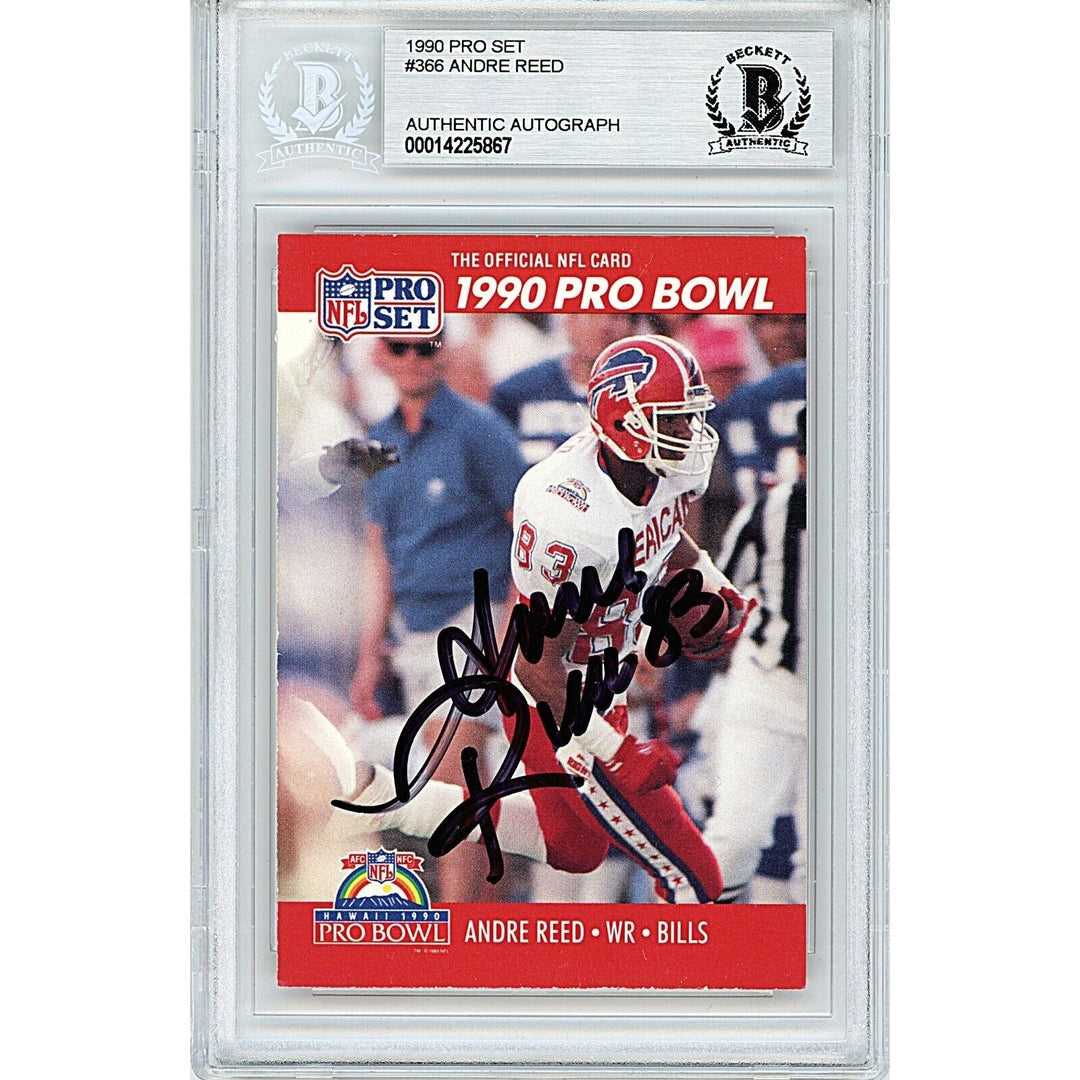 Andre Reed Buffalo Bills Signed 1990 NFL Pro Set Pro Bowl Football BAS Auth Auto Slab