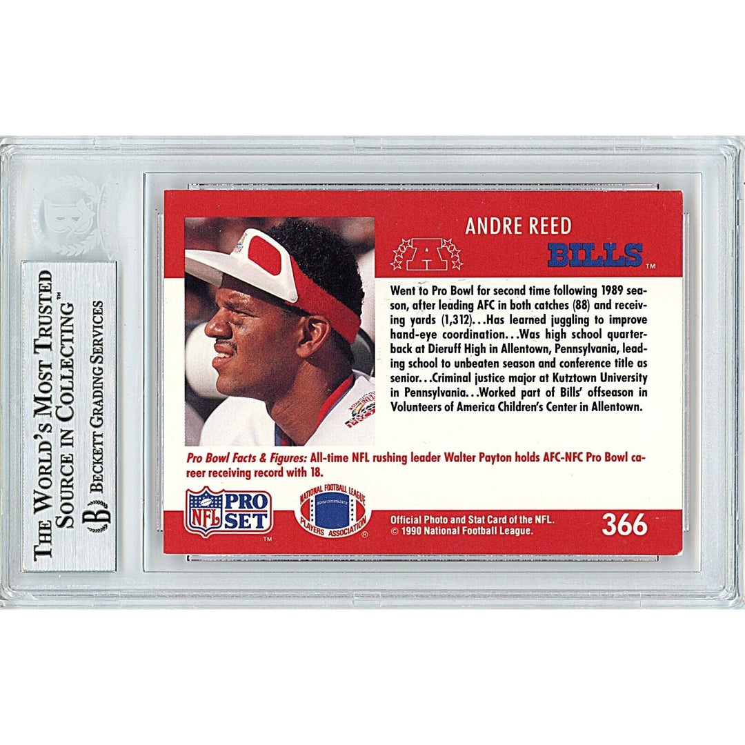 Andre Reed Buffalo Bills Signed 1990 NFL Pro Set Pro Bowl Football BAS Auth Auto Slab