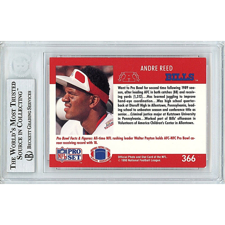 Andre Reed Buffalo Bills Signed 1990 NFL Pro Set Pro Bowl Football BAS Auth Auto Slab