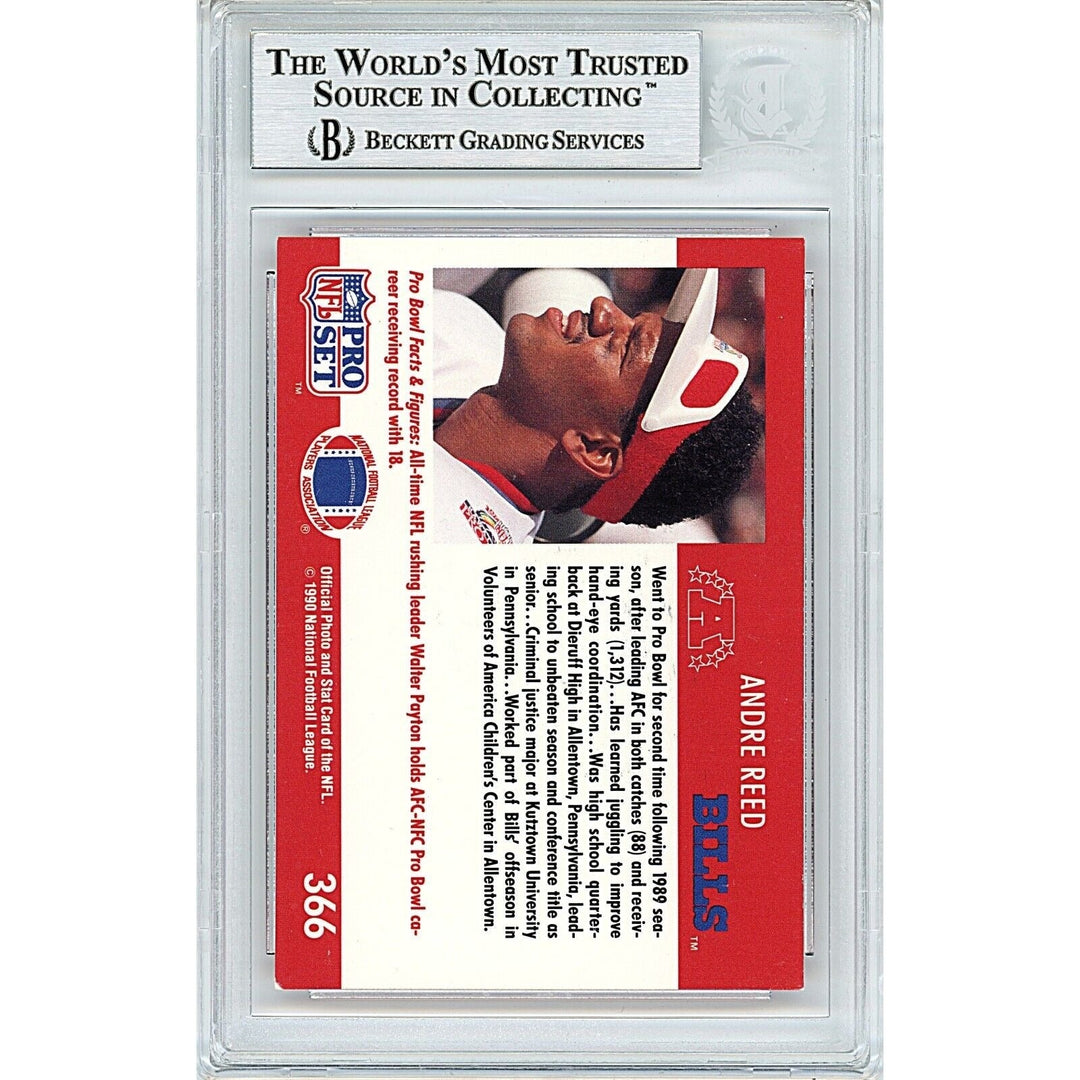 Andre Reed Buffalo Bills Signed 1990 NFL Pro Set Pro Bowl Football BAS Auth Auto Slab
