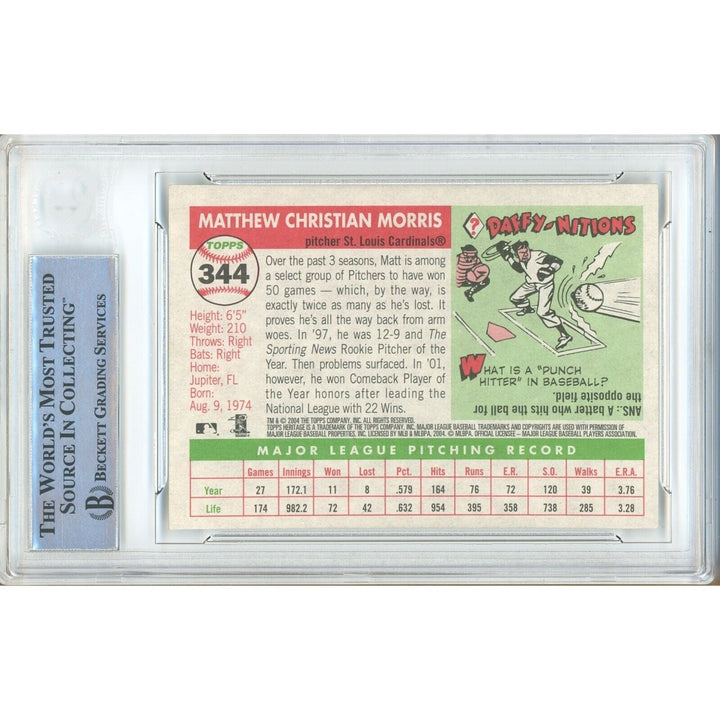 Matt Morris St Louis Cardinals Signed 2004 Topps Heritage Baseball Card BAS Auth Auto