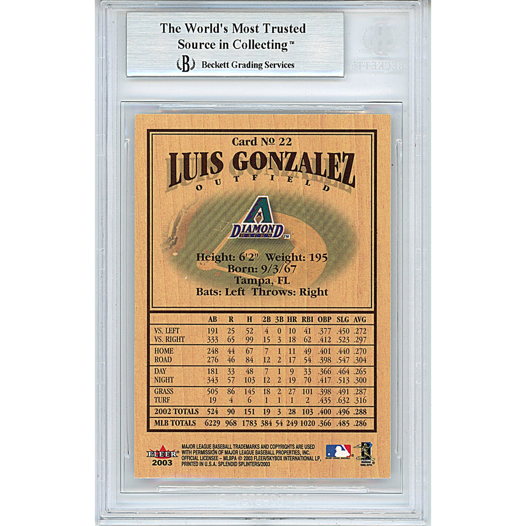 Luis Gonzalez Signed AZ Diamondbacks 2003 Fleer Splendid Splinters Baseball Card Beckett