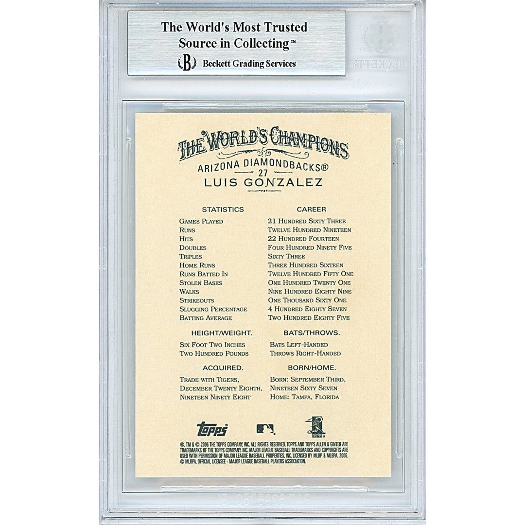 Luis Gonzalez Signed Diamondbacks 2006 Topps Allen and Ginters Baseball Card Beckett