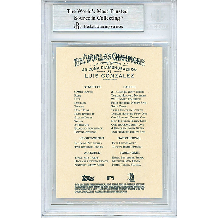 Luis Gonzalez Signed Diamondbacks 2006 Topps Allen and Ginters Baseball Card Beckett