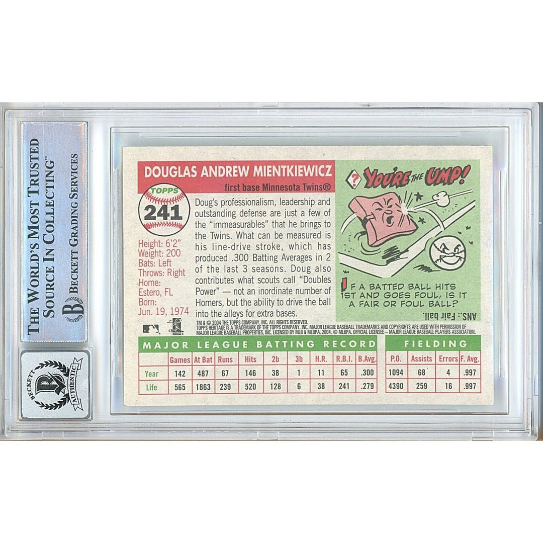 Doug Mientkiewicz Minnesota Twins Signed 2004 Topps Heritage Card BGS Auto 10 Graded