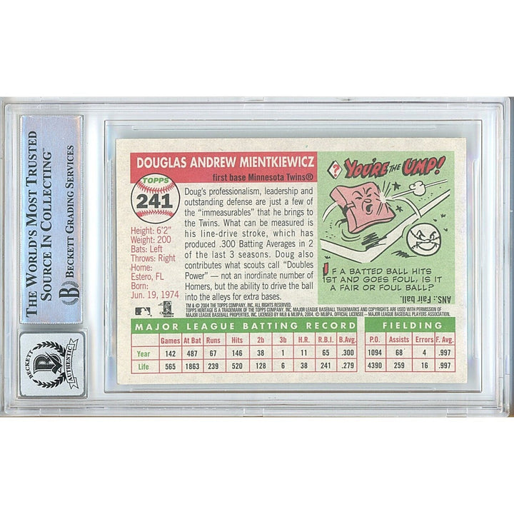 Doug Mientkiewicz Minnesota Twins Signed 2004 Topps Heritage Card BGS Auto 10 Graded
