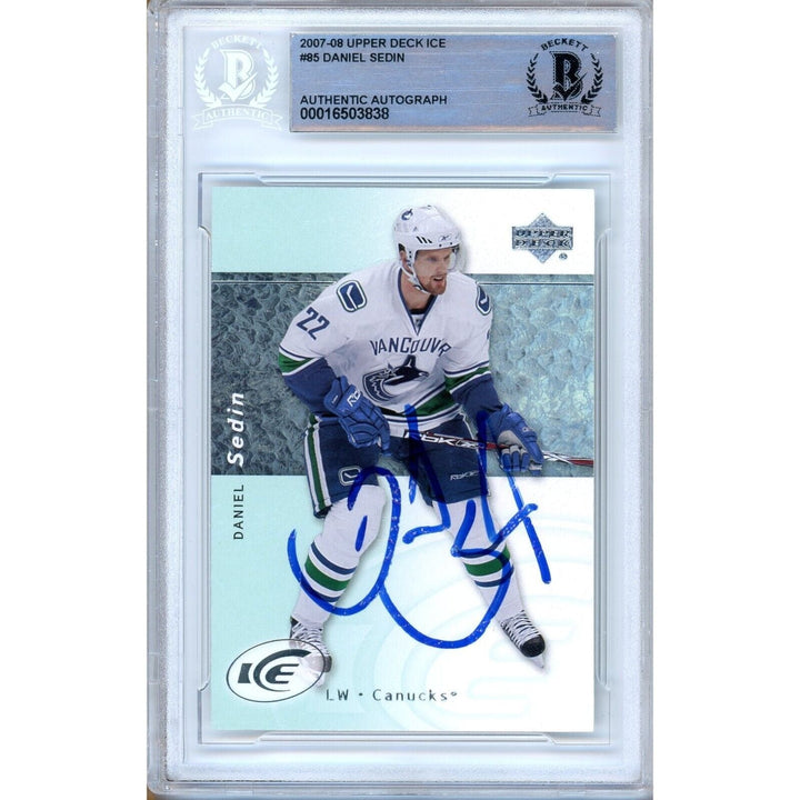 Daniel Sedin Vancouver Canucks Signed 2007-08 Upper Deck Ice Card BAS Auth Auto Slab
